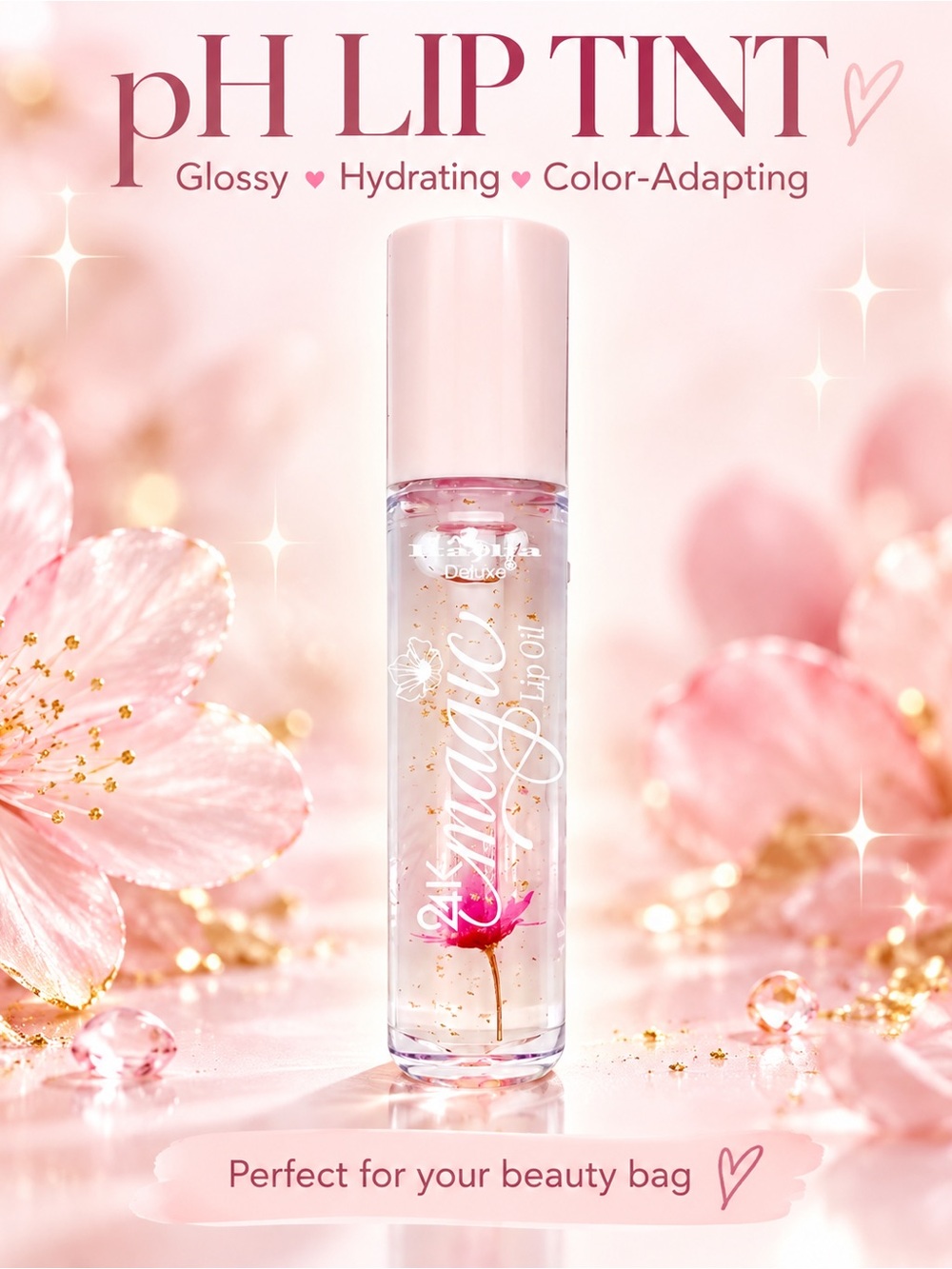 Luxe ✨ pH Color Changing Lip Tint / Lip Oil with 24K Gold Flakes 🌸